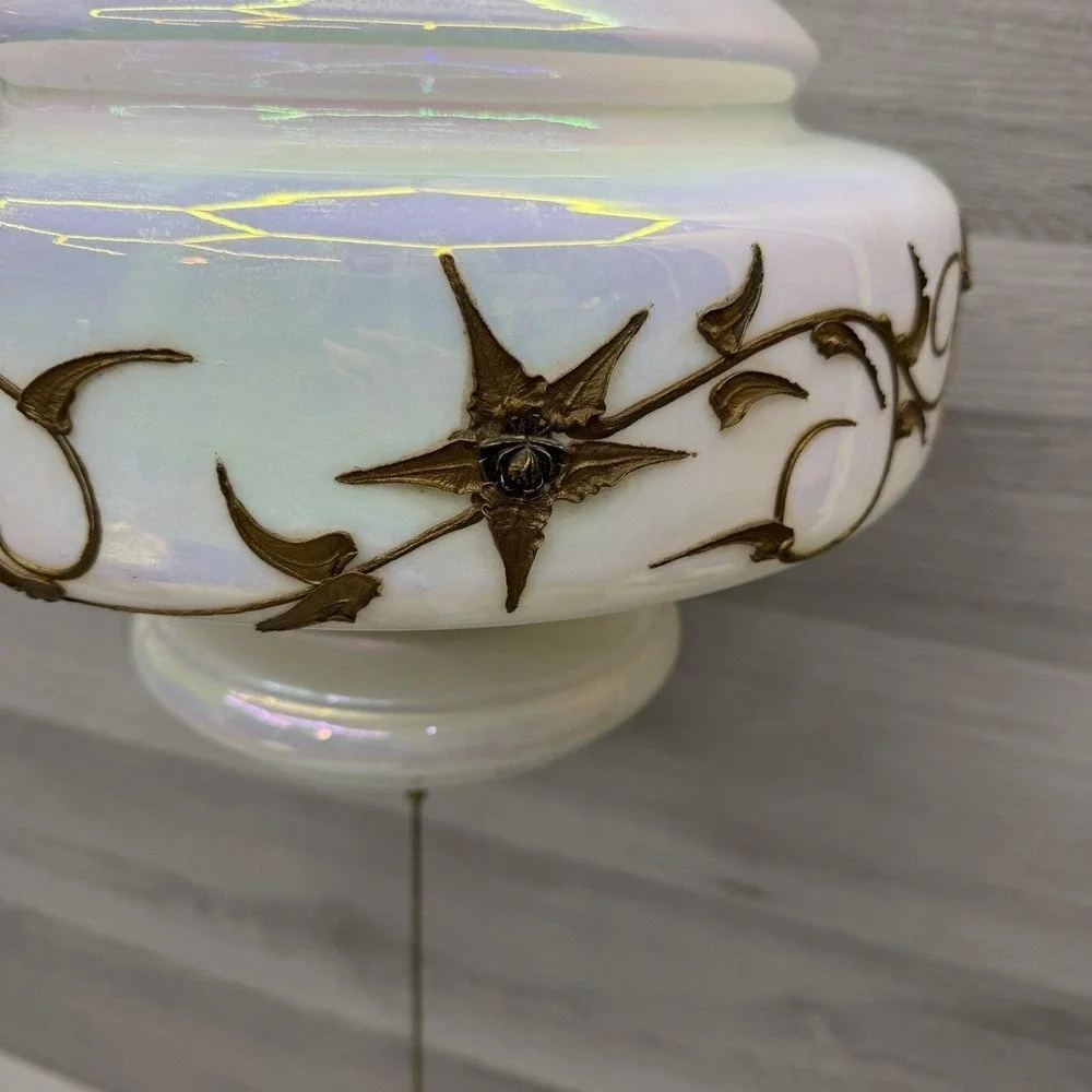 HTF Falkenstein Opalescent Glass Swag Lamp Hollywood Regency MCM Brass